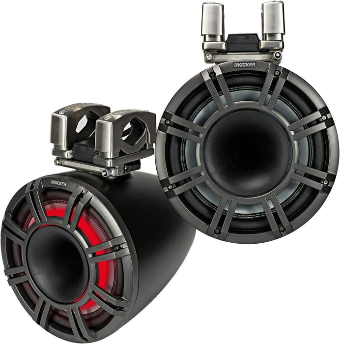 44KMTC114 KICKER KMTC11 11" Charcoal Marine Wakeboard Tower Speakers System Horn Loaded Compression Driver LED Lighted 4 Ohm (Pair) - Pro Audio Center