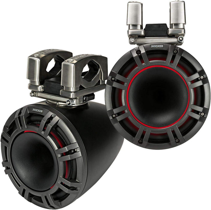 44KMTC94 KICKER KMTC9 9" Charcoal Marine Wakeboard Tower Speakers System Horn Loaded Compression Driver LED Lighted 4 Ohm (Pair) - Pro Audio Center