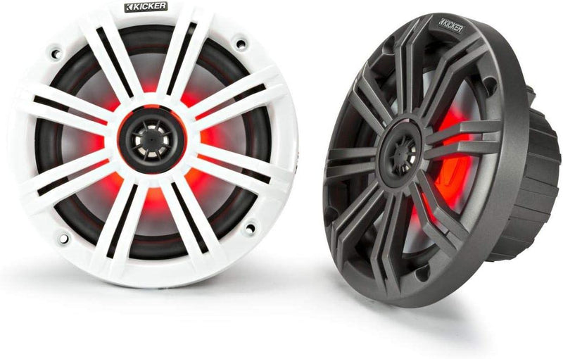 45KM654L KICKER KM Series 6.5" 6 1/2 Inch Coaxial 2 Way Marine Waterproof Speakers w/LED's 65W RMS 4 Ohm (Pair) - Pro Audio Center