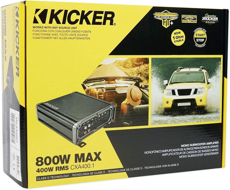 46CXA4001T KICKER CXA400.1 400 Watt RMS Mono Class D Car Audio Subwoofer Amplifier 800W Peak 1 Ohm Stable - Pro Audio Center