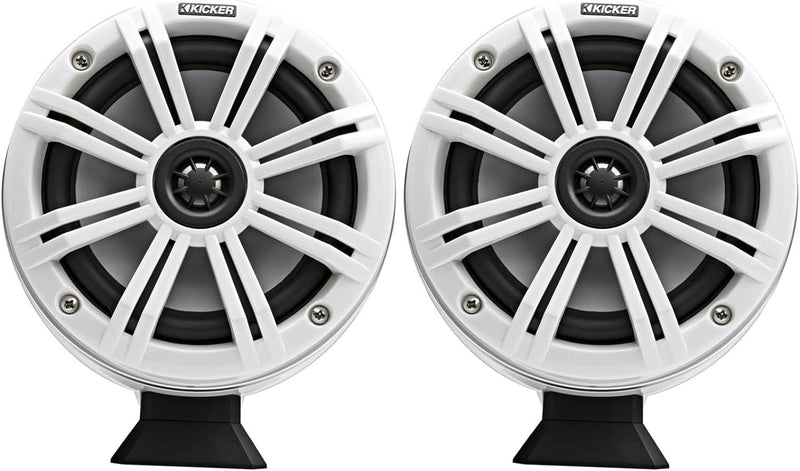 46KMFC65W KICKER KM Series 6.5" White Marine LED Lighted Coaxial Speakers+Surface Flat Mount Pods 4 Ohm (Pair) - Pro Audio Center