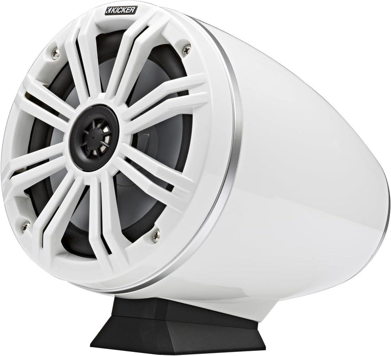 46KMFC65W KICKER KM Series 6.5" White Marine LED Lighted Coaxial Speakers+Surface Flat Mount Pods 4 Ohm (Pair) - Pro Audio Center