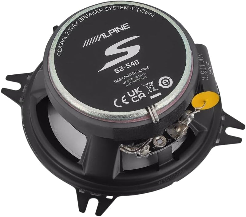 S2-S40 Alpine S-Series 4" inch 2-Way Speakers 45W RMS 4 Ohm Car Audio (Pair)