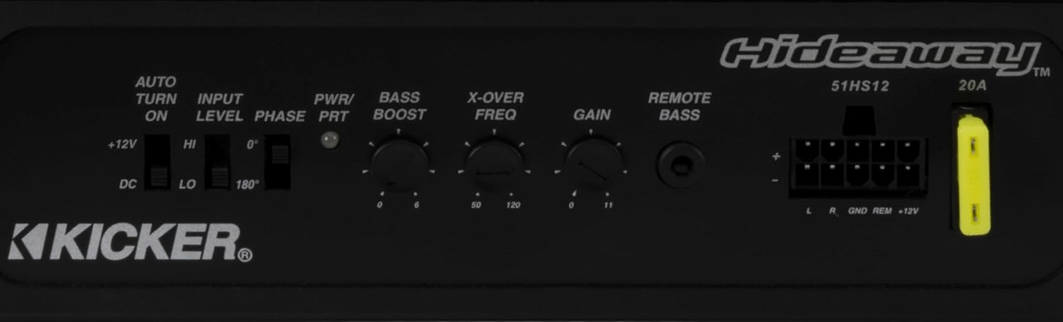 51HS12 KICKER Hideaway Series 12" Powered Subwoofer Compact Enclosure Wiring Harness & Bass Control Knob Included