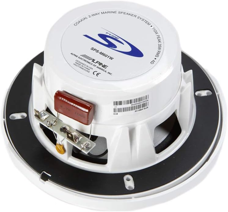 SPS-M601W Alpine  6.5" 6 1/2 Inch Coaxial 2-Way Marine Waterproof Speakers 35W RMS 4 Ohm (Pair)(White Grilles)