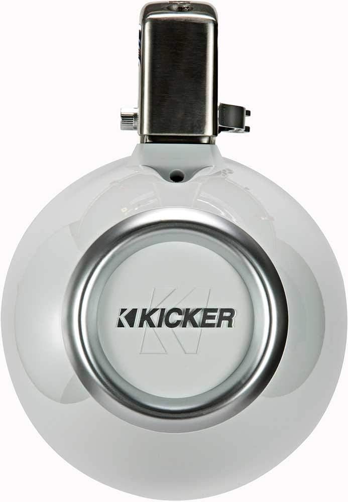 45KMTC8W KICKER KM Series 8" White Marine LED Lighted Coaxial Speakers + Wakeboard Tower Tube Clamp Mount Pods 4 Ohm (Pair)