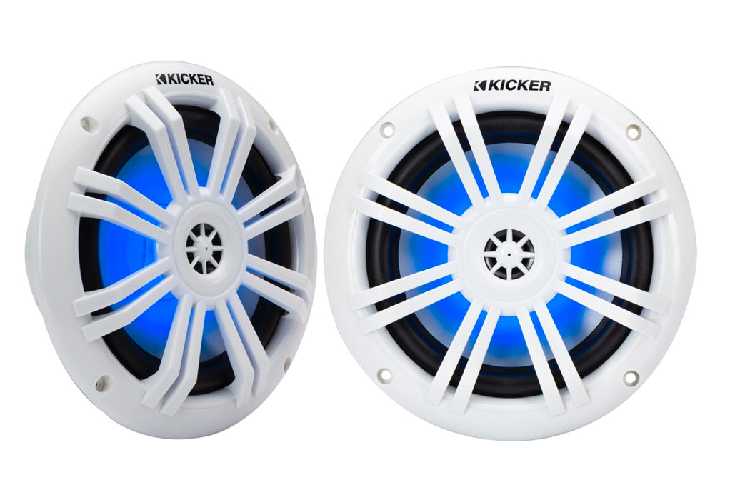 51KM604WL KICKER KM White 6.5"Coaxial 2-Way Marine Waterproof Speakers with RGB LEDs 50W RMS 4 Ohm (Pair)