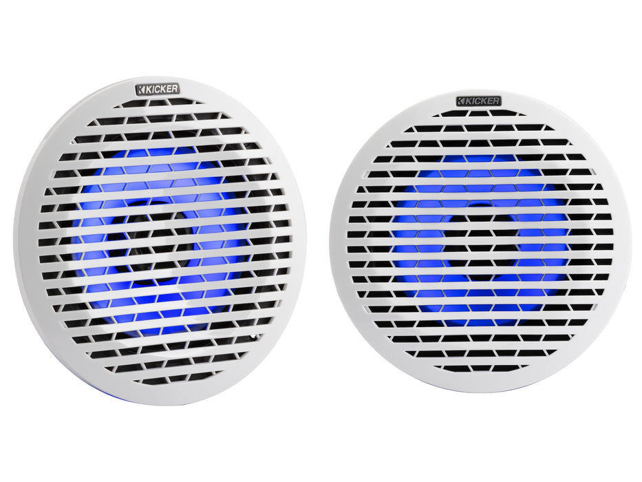 51KM614FL KICKER KM Series 6.5" 6 1/2 Inch Thin Mount Coaxial 2 Way Marine Waterproof Speakers w/LED's 65W RMS 4 Ohm (Pair) White & Silver Grilles Included