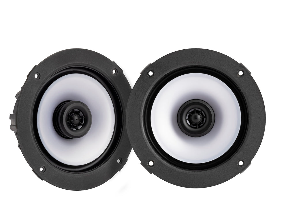 51KM614FL KICKER KM Series 6.5" 6 1/2 Inch Thin Mount Coaxial 2 Way Marine Waterproof Speakers w/LED's 65W RMS 4 Ohm (Pair) White & Silver Grilles Included