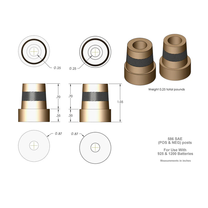 586 XS Power Battery Tall Brass Terminal Post Adapters M6 Thread