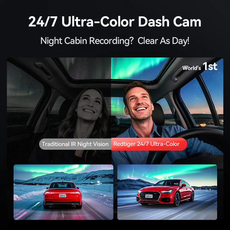 F17 Elite Redtiger 4K 3-Channel Dash Camera Ultra-Color Sony STARVIS 2 Dual HDR WiFi 6 Voice Control Touch Screen 128GB Card Included