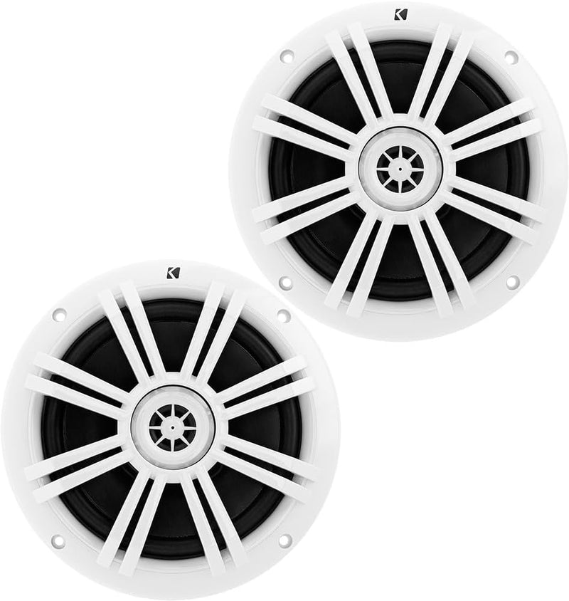 KICKER KM 6.5" Marine Speakers Pair White Waterproof 2-Way Boat Coaxial Audio 4 Ohm 50W RMS | 41BKM604W (2 Pack)