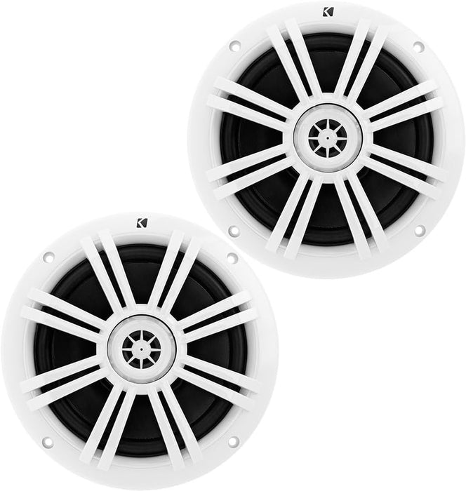 KICKER KM 6.5" Marine Speakers Pair White Waterproof 2-Way Boat Coaxial Audio 4 Ohm 50W RMS | 41BKM604W (2 Pack)