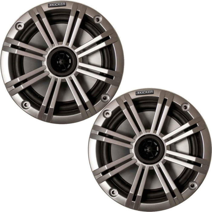 KICKER KM 6.5" Marine Waterproof Coaxial Boat Speakers Pair 65W RMS 4 Ohm with Silver Grilles | 41BKM614 (2 Pack)