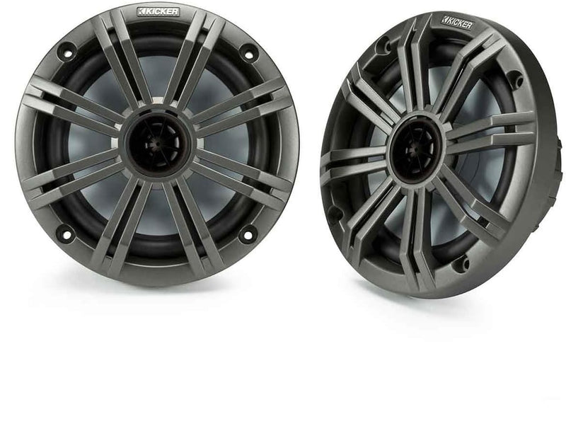 KICKER KM 6.5" Marine Waterproof Coaxial Boat Speakers Pair 65W RMS 4 Ohm with Charcoal Grilles & Stainless Screws | 41BKM614 (2 Pack)
