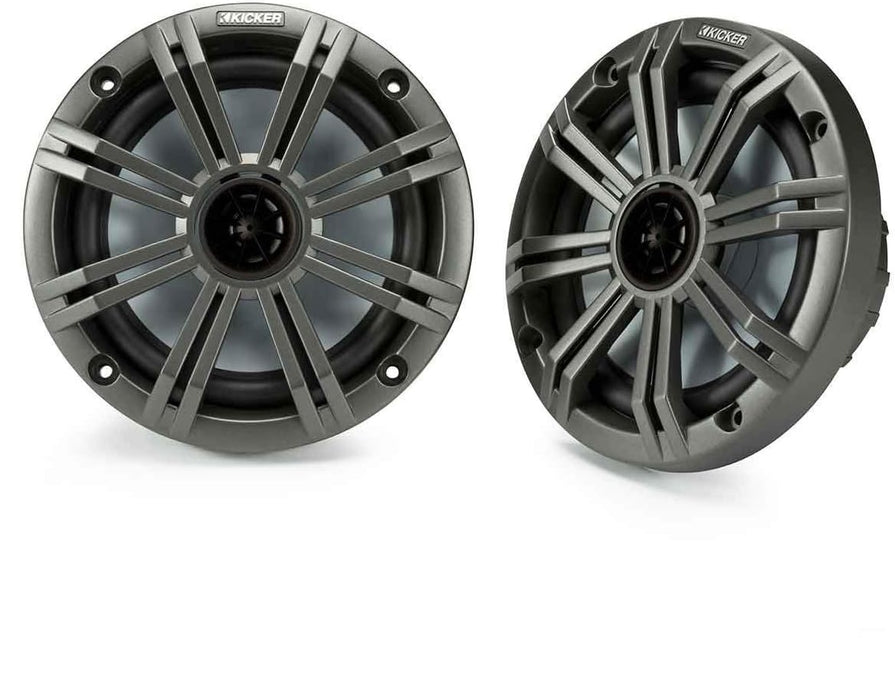 KICKER KM 6.5" Marine Waterproof Coaxial Boat Speakers Pair 65W RMS 4 Ohm with Charcoal Grilles & Stainless Screws | 41BKM614 (2 Pack)