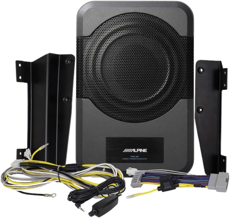 PWE-S8-WRA Alpine 8" Compact Powered Subwoofer System for 2011-2018 Jeep Wrangler JKU 4-Door, Brackets,Wiring Harness & Bass Control Knob Included