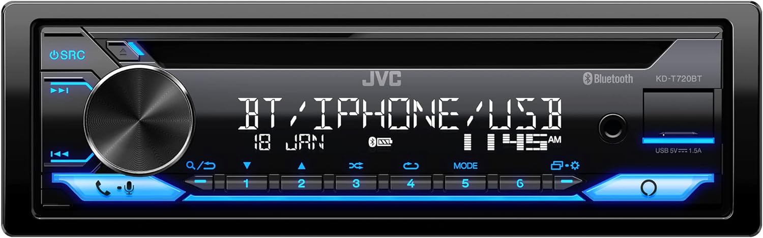 KD-T720BT JVC Single-Din CD Player Head Unit with Bluetooth, USB