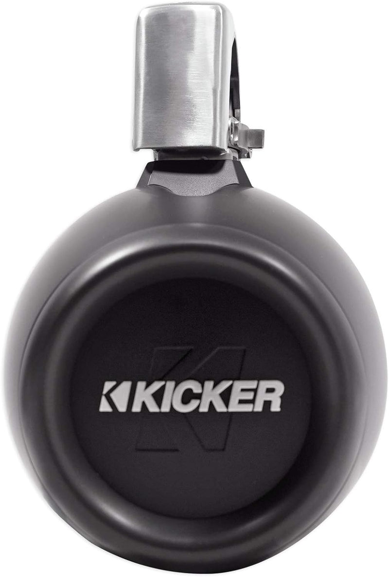 45KMTC8 KICKER KM Series 8" Black Marine LED Lighted Coaxial Speakers + Wakeboard Tower Tube Clamp Mount Pods 4 Ohm (Pair)