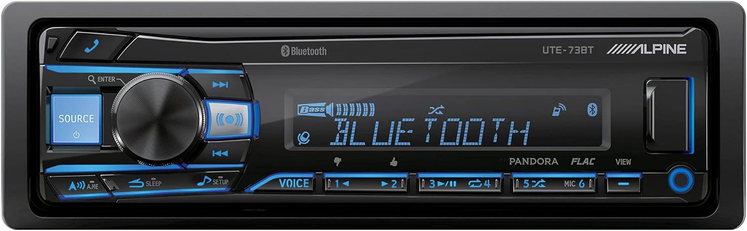UTE-73BT Alpine Mech-Less Digital Media Receiver Head Unit Single-Din Radio with Bluetooth® Wireless Technology, AM/FM, USB