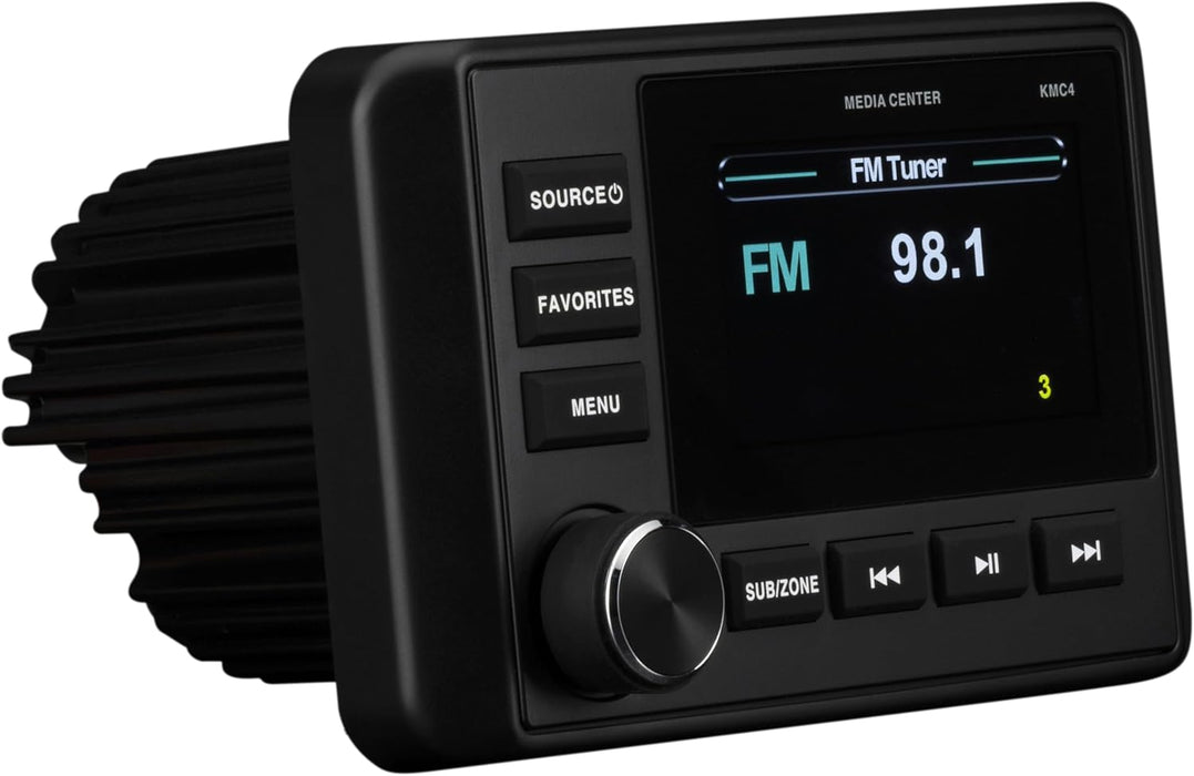 51KMC4 KICKER Marine Dual-Zone Media Center Receiver w/Bluetooth/AM/FM/Weather Band/USB/AUX Input/ IP66 Rated