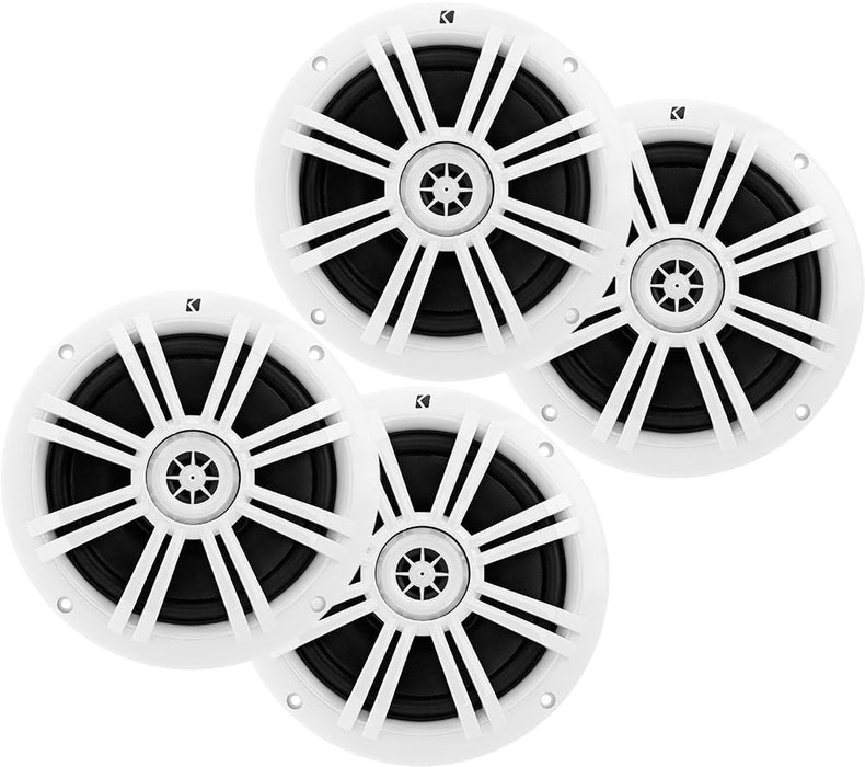 KICKER KM 6.5" Marine Speakers 4 Pack White Waterproof 2-Way Boat Coaxial Audio 4 Ohm 50W RMS | 41BKM604W (4 Speakers Total)