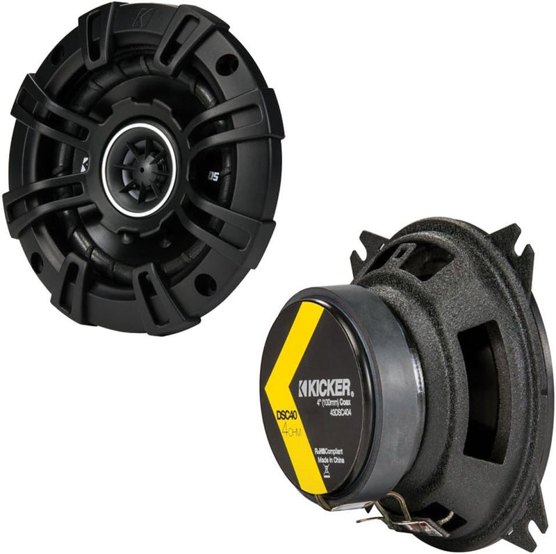 43DSC404 KICKER DS Series 4" Inch Coaxial 2 Way Speakers Factory Upgrade 30W RMS 120W Peak 4 Ohm Car Audio (Pair)