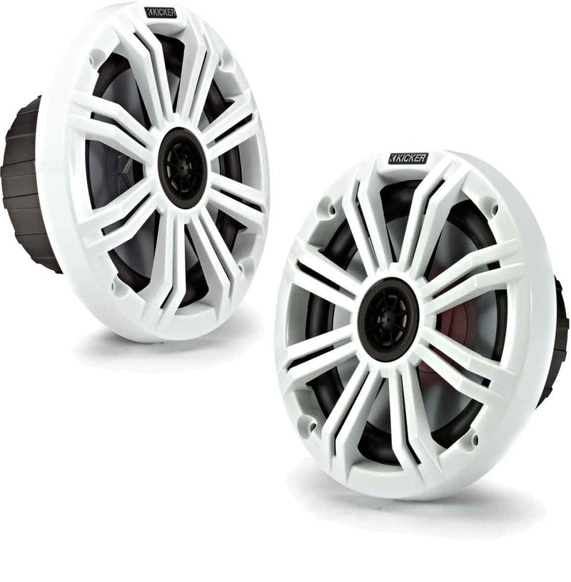 KICKER KM 6.5" Marine Waterproof Coaxial Boat Speakers Pair 65W RMS 4 Ohm with White Grilles | 41BKM614 (2 Pack)