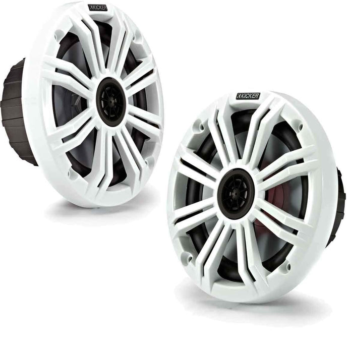 KICKER KM 6.5" Marine Waterproof Coaxial Boat Speakers Pair 65W RMS 4 Ohm with White Grilles | 41BKM614 (2 Pack)