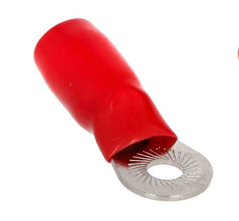 V8-RTN8 METRA V8 Series Red or Black 1/4" Nickel Plated Ring Terminal for 4 Gauge Wire (Each)