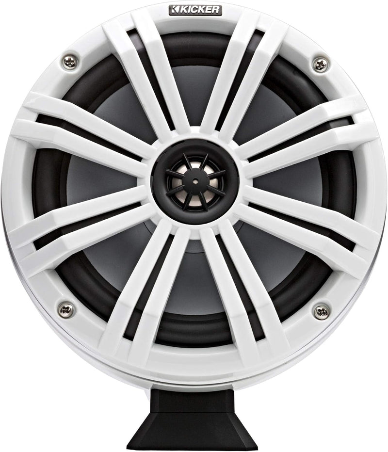 46KMFC8W KICKER KM Series 8" White Marine LED Lighted Coaxial Speakers+Surface Flat Mount Pods 4 Ohm (Pair)