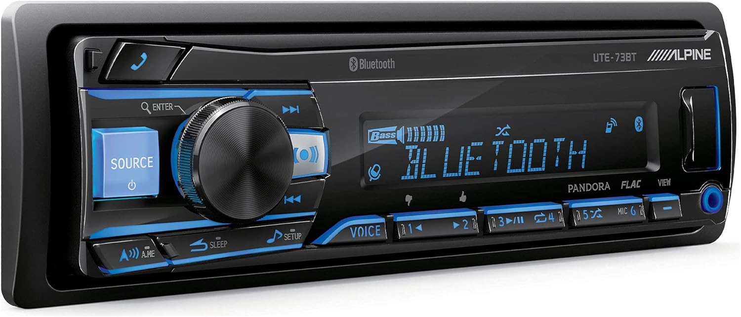 UTE-73BT Alpine Mech-Less Digital Media Receiver Head Unit Single-Din Radio with Bluetooth® Wireless Technology, AM/FM, USB
