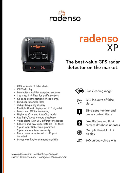 RXP Radenso XP Radar & Laser Detector with GPS Lockouts