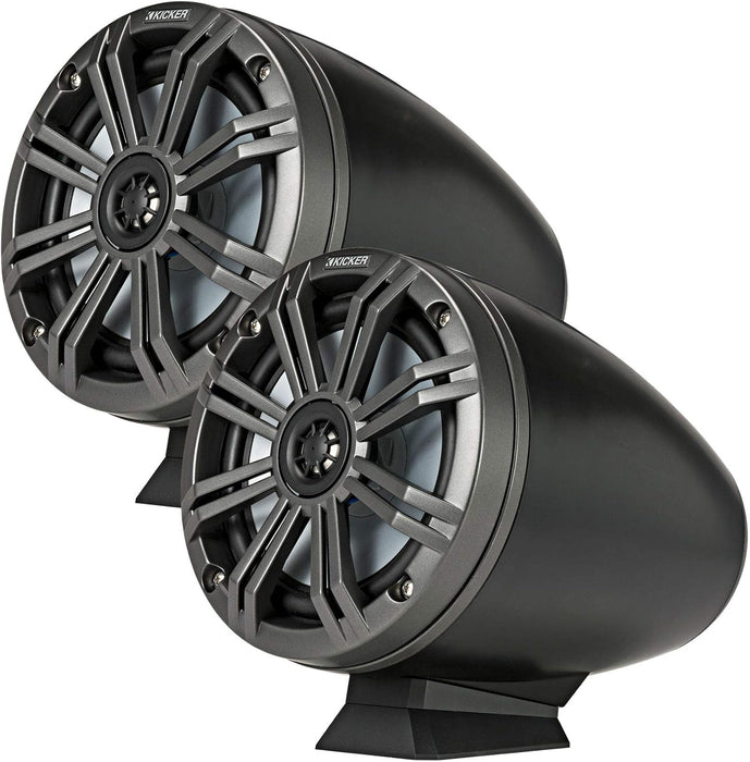 46KMFC65 KICKER KM Series 6.5" Black Marine LED Lighted Coaxial Speakers+Surface Flat Mount Pods 4 Ohm (Pair)