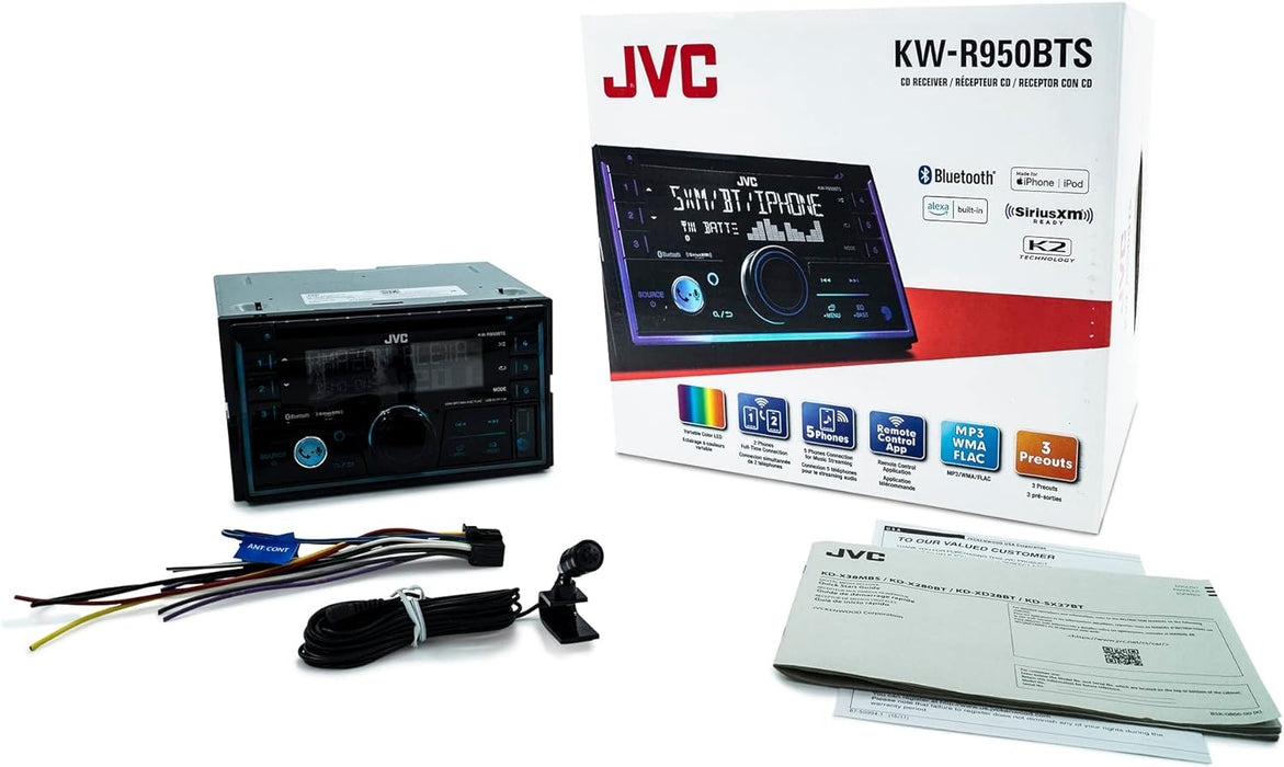 KW-R950BTS JVC Double-Din CD Player Head Unit AM/FM, Bluetooth, USB Port, SiriusXM Ready, Car Radio