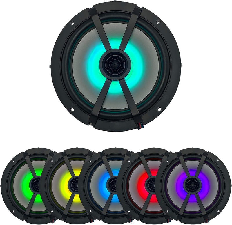 KICKER KM 6.5" Marine Waterproof RGB LED Coaxial Boat Speakers Pair 65W RMS 4 Ohm with Charcoal Grilles | 45BKM614L (2 Pack)