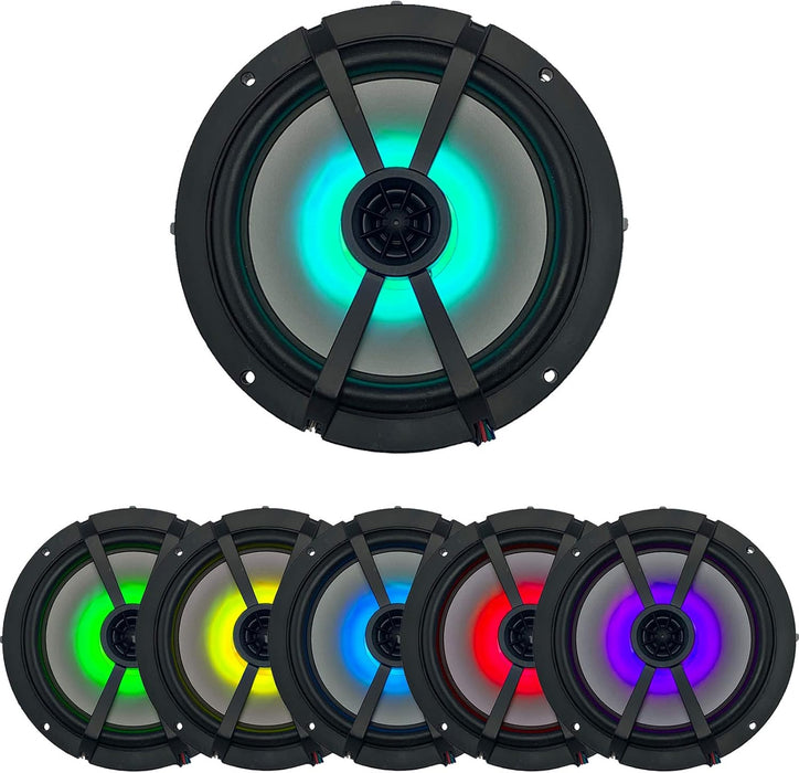 KICKER KM 6.5" Marine Waterproof RGB LED Coaxial Boat Speakers Pair 65W RMS 4 Ohm with Charcoal Grilles | 45BKM614L (2 Pack)