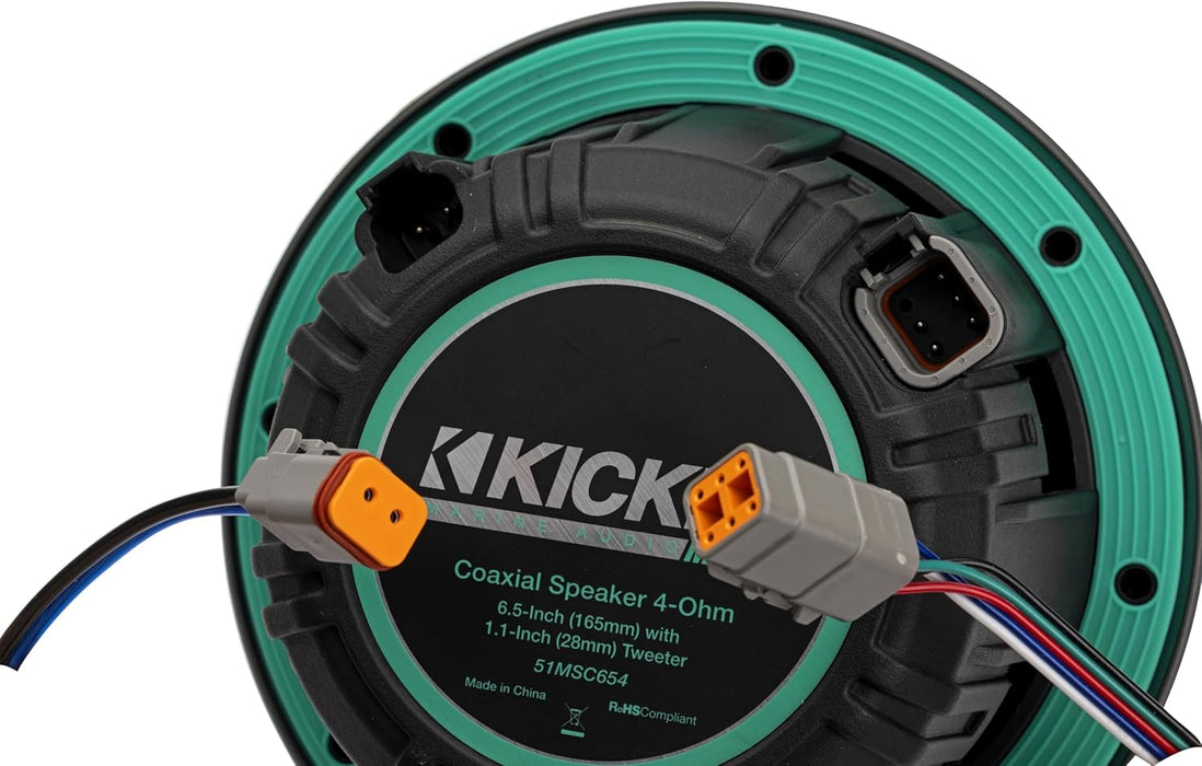 51MSC65 KICKER Premium 6.5" Marine Coaxial 2-Way Waterproof Speakers w/LED's MSC65 100W RMS 4 Ohm (Pair)