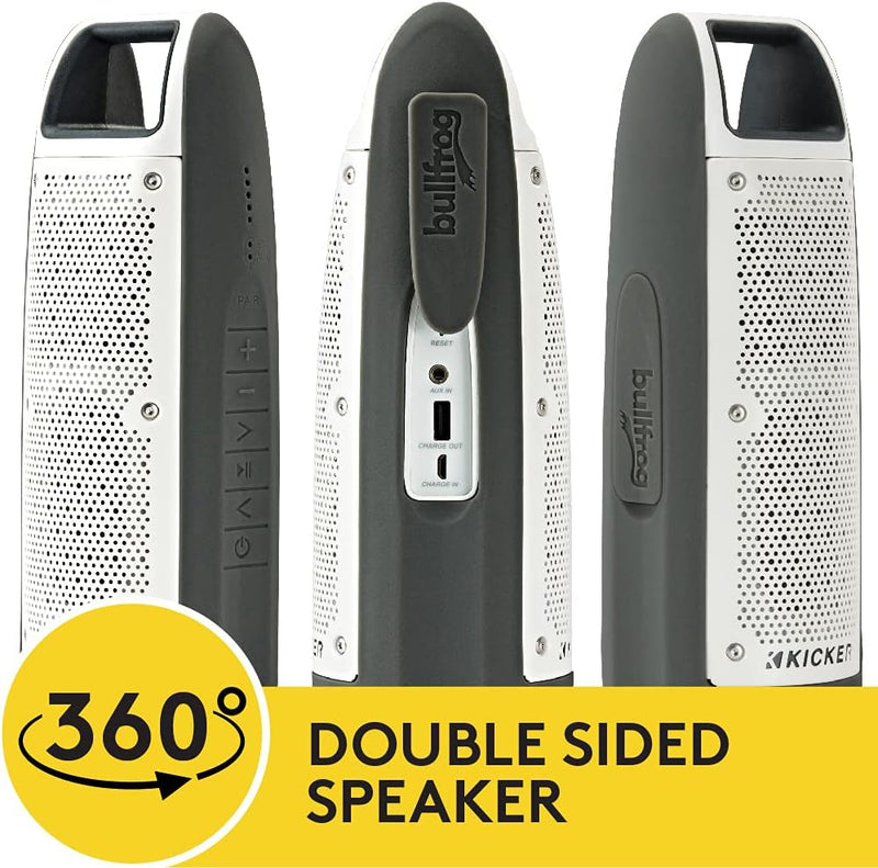 44BF100GY KICKER Bullfrog BF100 Bluetooth Portable Outdoor Speaker Waterproof Dustproof IP67 Rating 100 FT Wireless Range (Gray/White)