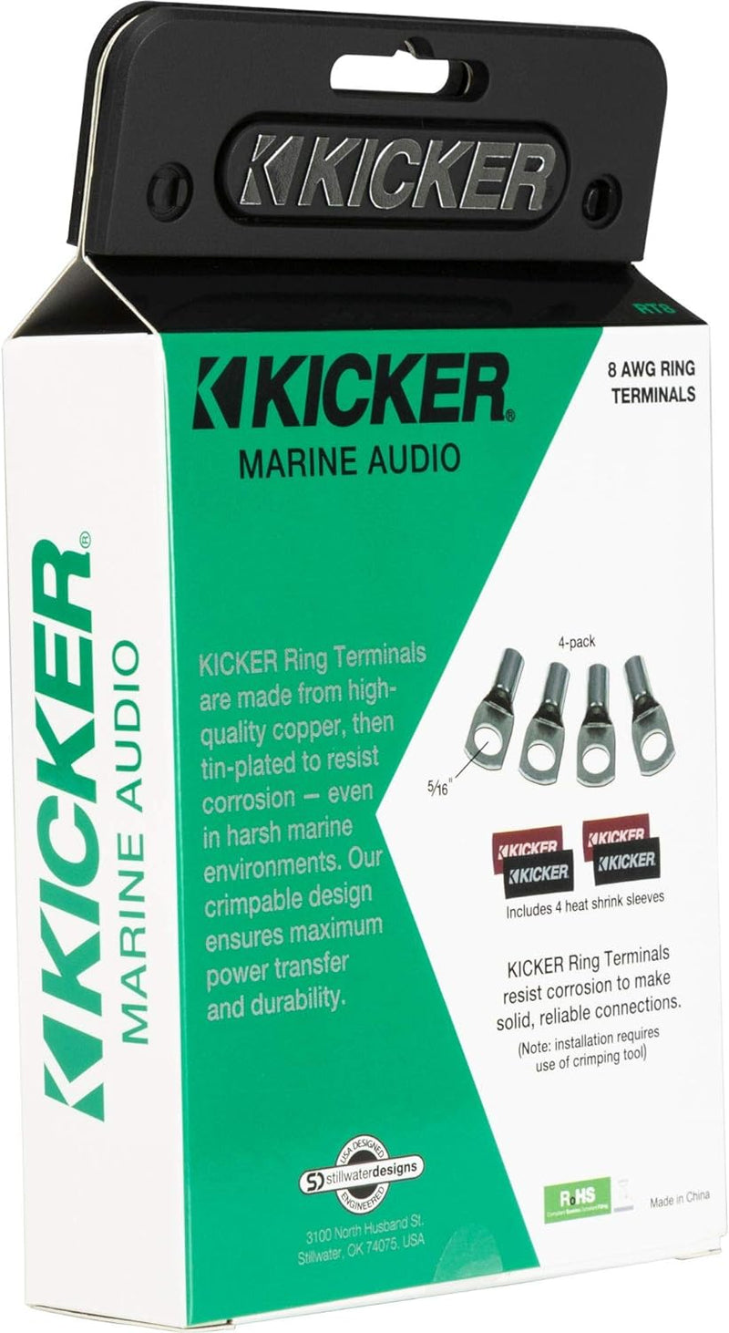 47RT8 KICKER Marine-Grade 5/16" Ring Terminals for 8 AWG 8 Gauge Wire (4 Pack)