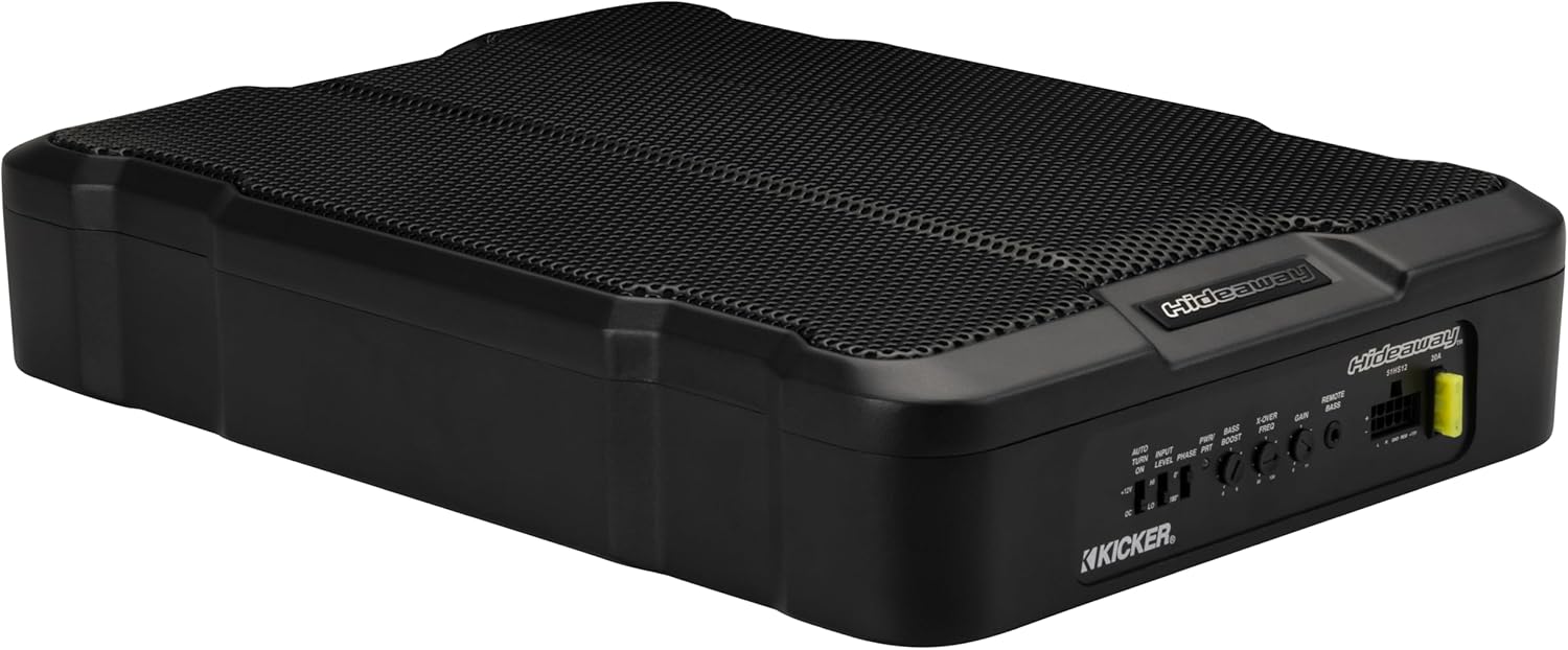 51HS12 KICKER Hideaway Series 12" Powered Subwoofer Compact Enclosure Wiring Harness & Bass Control Knob Included