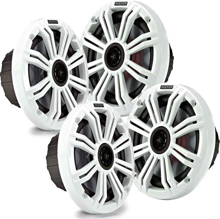 KICKER KM 6.5" Marine Waterproof Coaxial Boat Speakers (4 Pack) 65W RMS 4 Ohm with White Grilles | 41BKM614 (4 Pack)