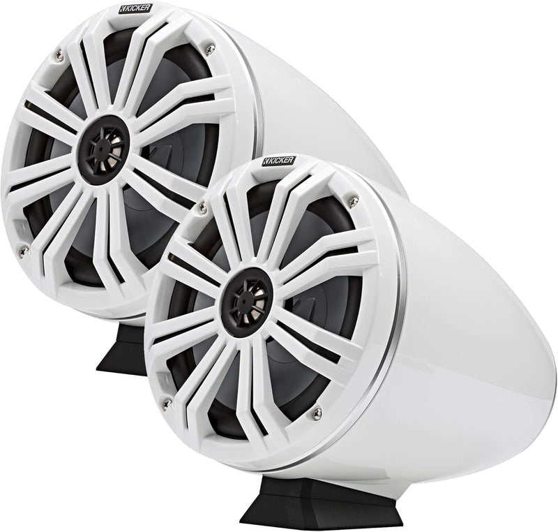 46KMFC8W KICKER KM Series 8" White Marine LED Lighted Coaxial Speakers+Surface Flat Mount Pods 4 Ohm (Pair)