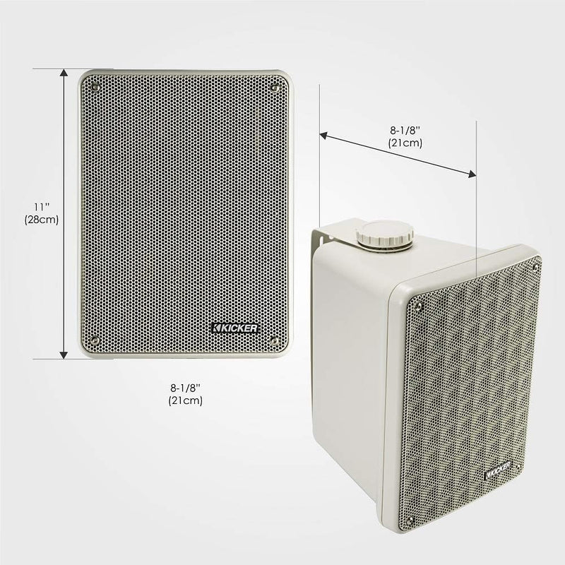 46KB6G KICKER 2-Way Full Range Indoor Outdoor Weatherproof Speakers for Patio Garage Poolside In-Home, 6.5 inch woofer, 2x5 inch Horn Tweeter Gray 8 Ohm (Pair)
