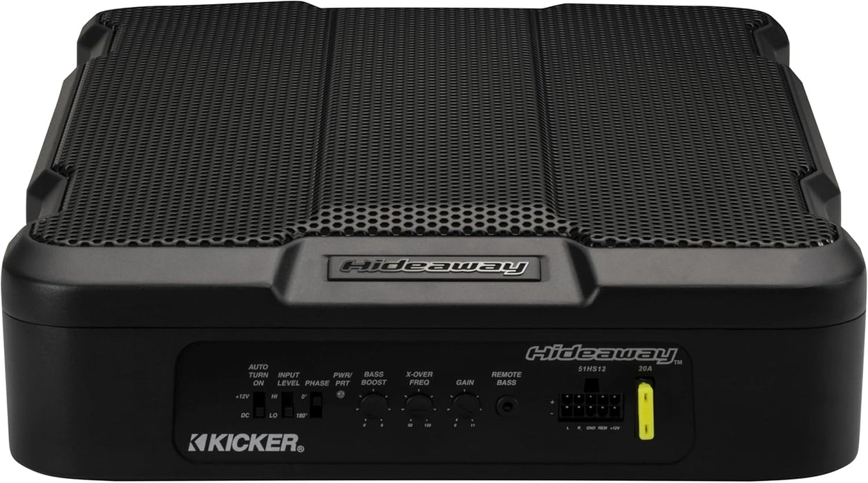 51HS12 KICKER Hideaway Series 12" Powered Subwoofer Compact Enclosure Wiring Harness & Bass Control Knob Included