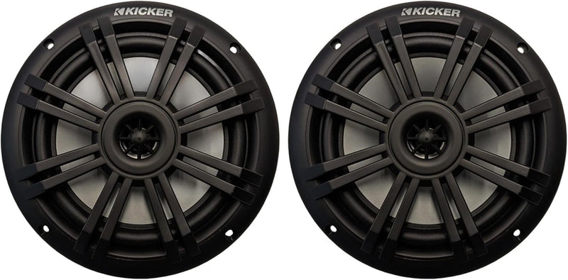 KICKER KM 6.5" Marine Speakers Pair Black Waterproof 2-Way Boat Coaxial Audio 4 Ohm 50W RMS | 49BKM604 (2 Pack)