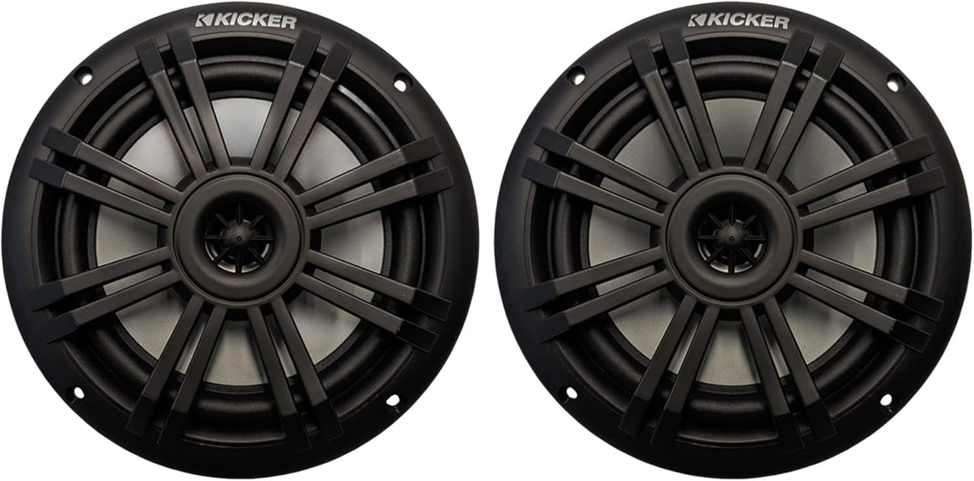 KICKER KM 6.5" Marine Speakers Pair Black Waterproof 2-Way Boat Coaxial Audio 4 Ohm 50W RMS | 49BKM604 (2 Pack)