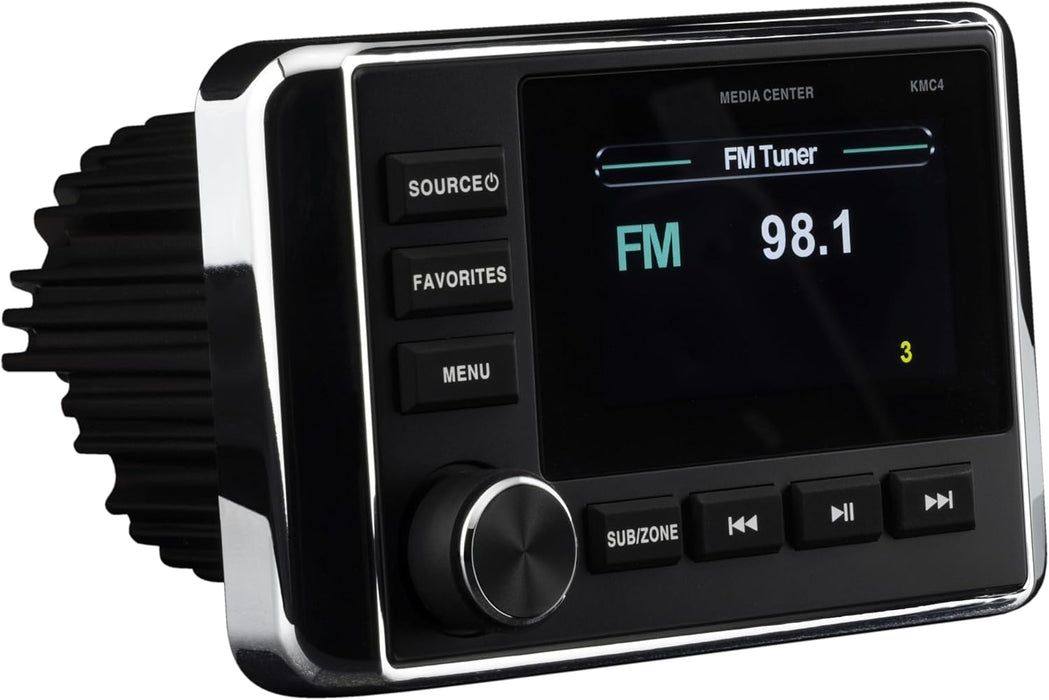 51KMC4 KICKER Marine Dual-Zone Media Center Receiver w/Bluetooth/AM/FM/Weather Band/USB/AUX Input/ IP66 Rated