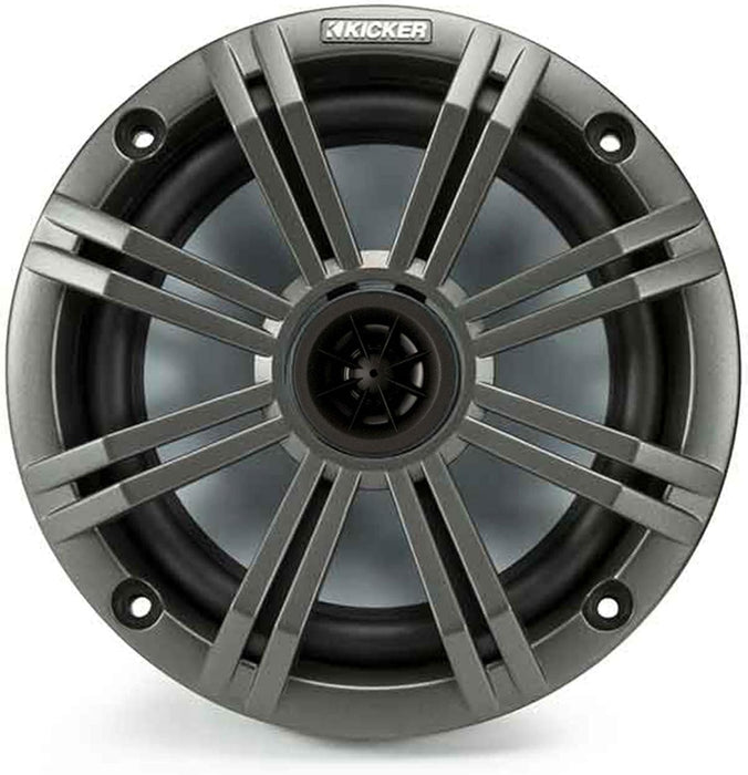 KICKER KM 6.5" Marine Waterproof Coaxial Boat Speakers Pair 65W RMS 4 Ohm with Charcoal Grilles & Stainless Screws | 41BKM614 (2 Pack)