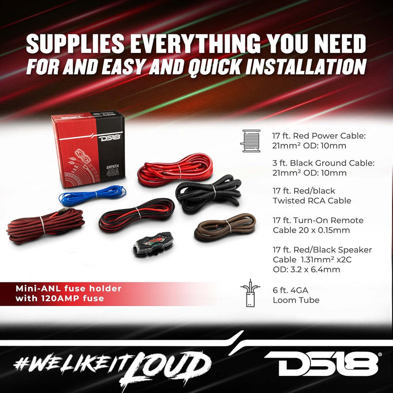 AMPKIT4 DS18 4 Gauge 4 AWG Complete Amplifier Amp Installation Wire Kit 4GA CCA